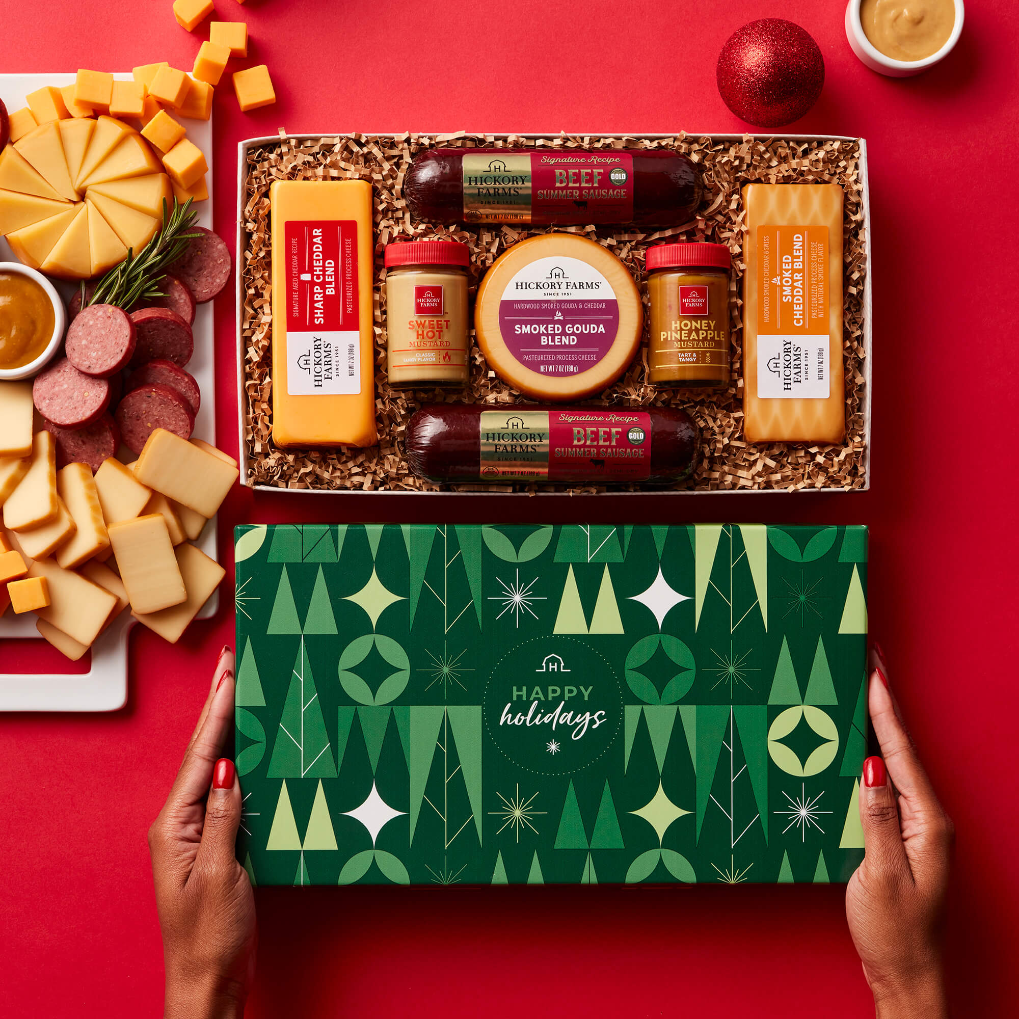 Happy Holidays Summer Sausage & Cheese Gift Box | Hickory Farms